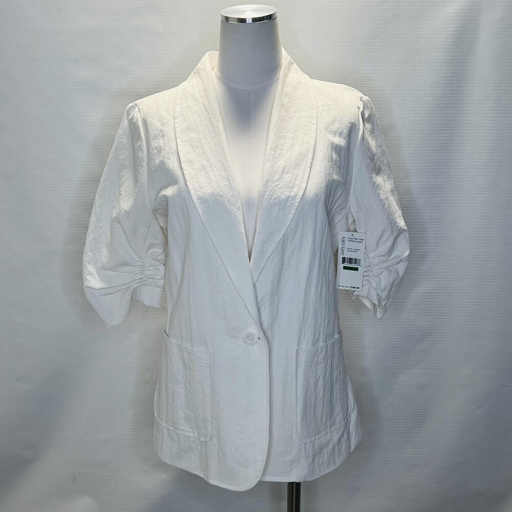 Karen Kane Blazer Womens Large White Electric Tide Shirred Sleeve Lined Jacket